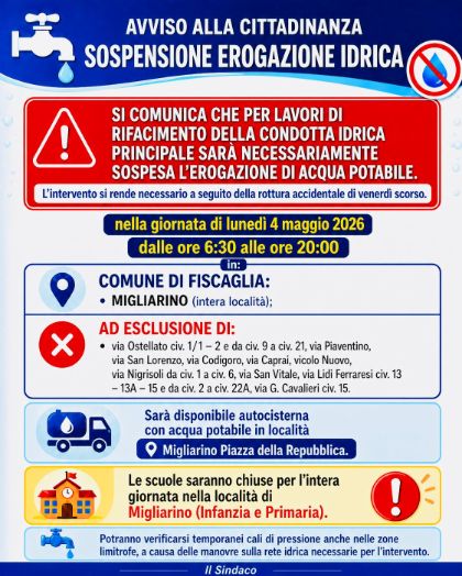 Avviso alla cittadinanza - Sospensione idrica